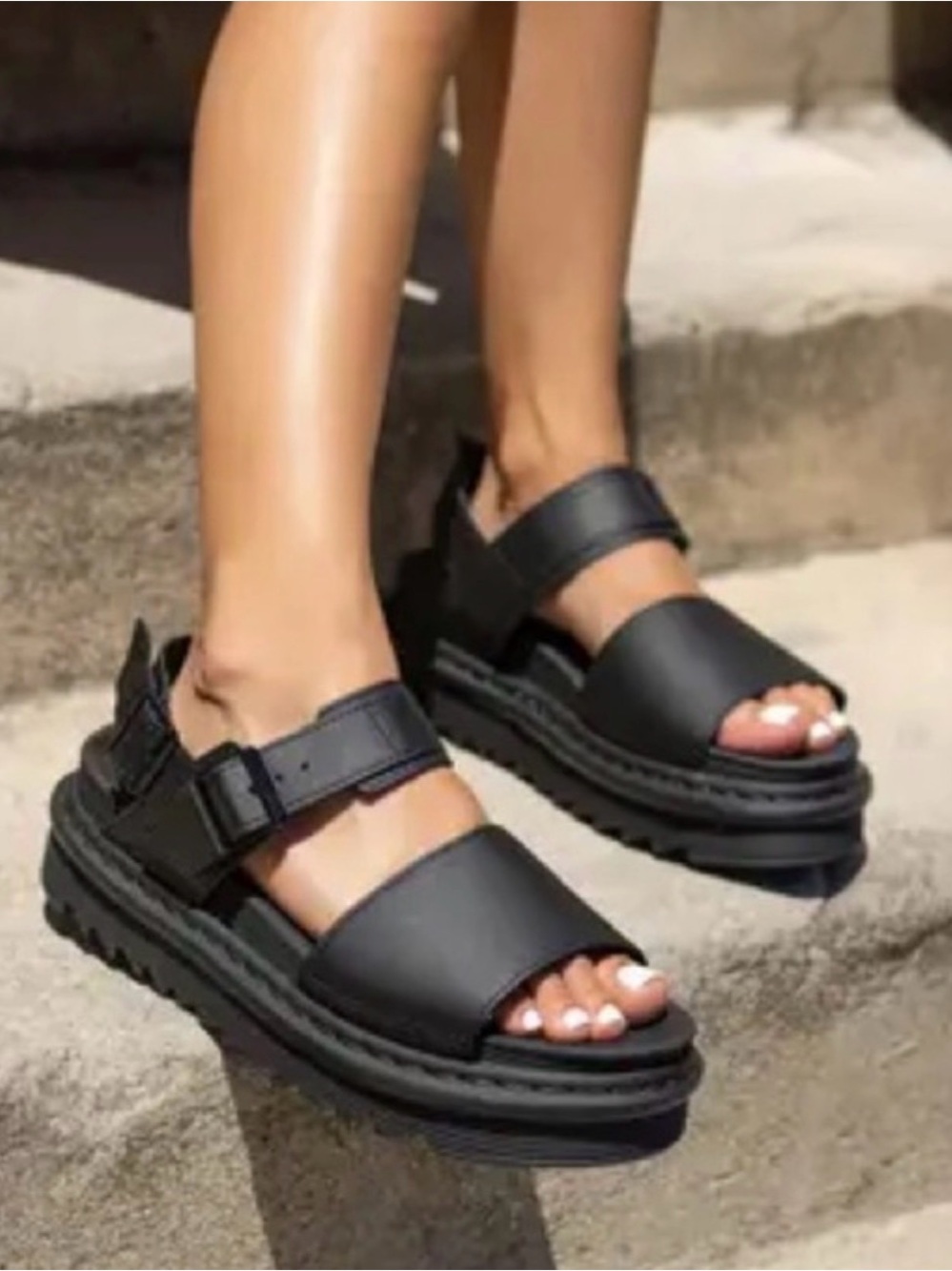 Dr. Martens Black Platform Sandals with Buckle Straps